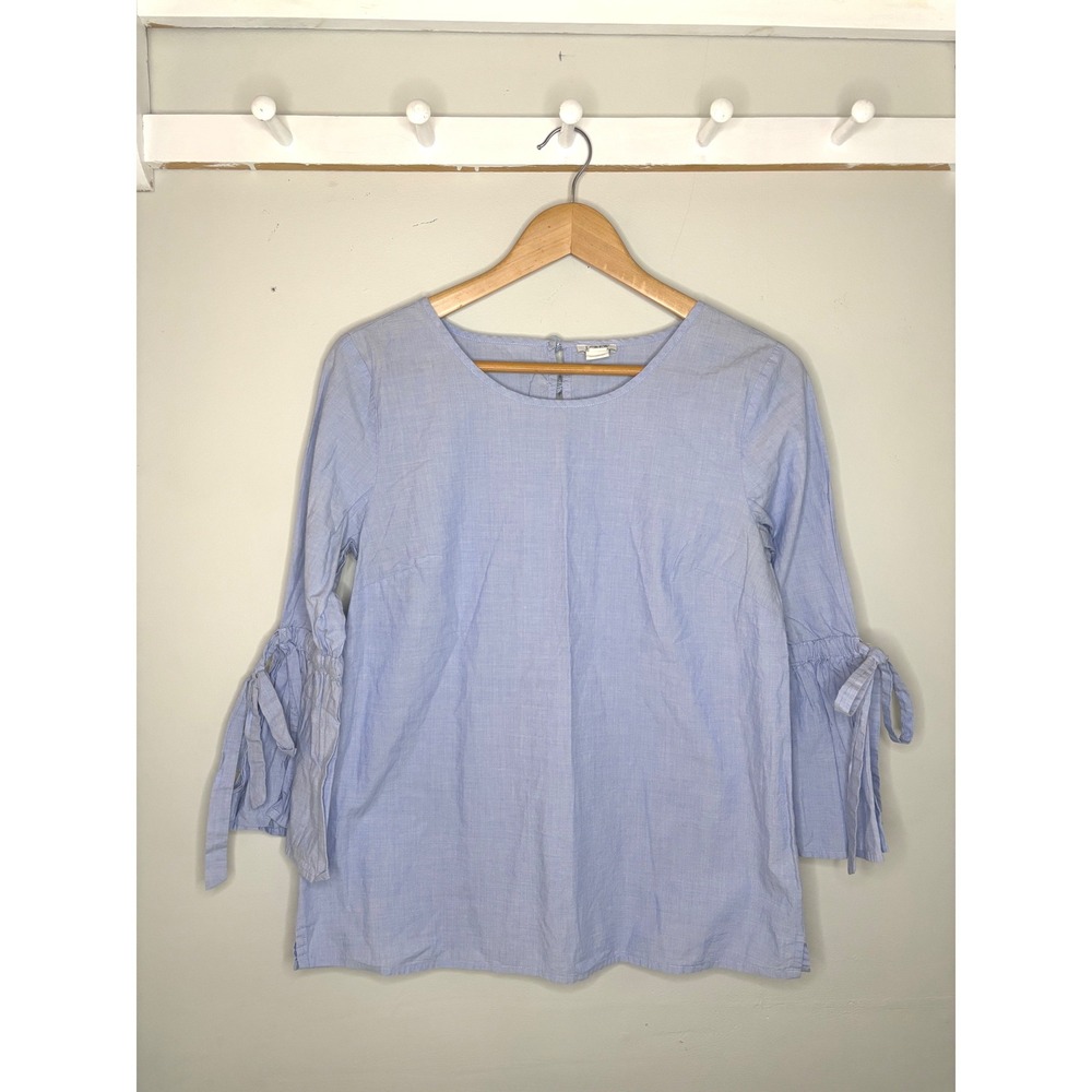 J Crew Blue Bell Sleeve Blouse Tie Front‎ Cotton Womens Small